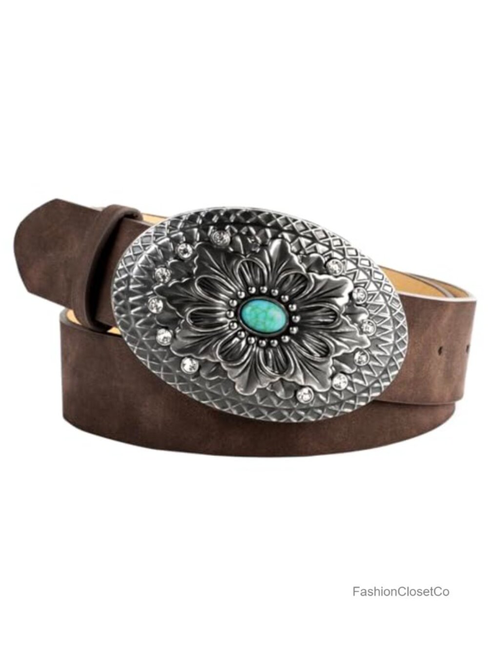 Scarlet Darkness Women's Western Belt Turquoise Buckle Faux Leather